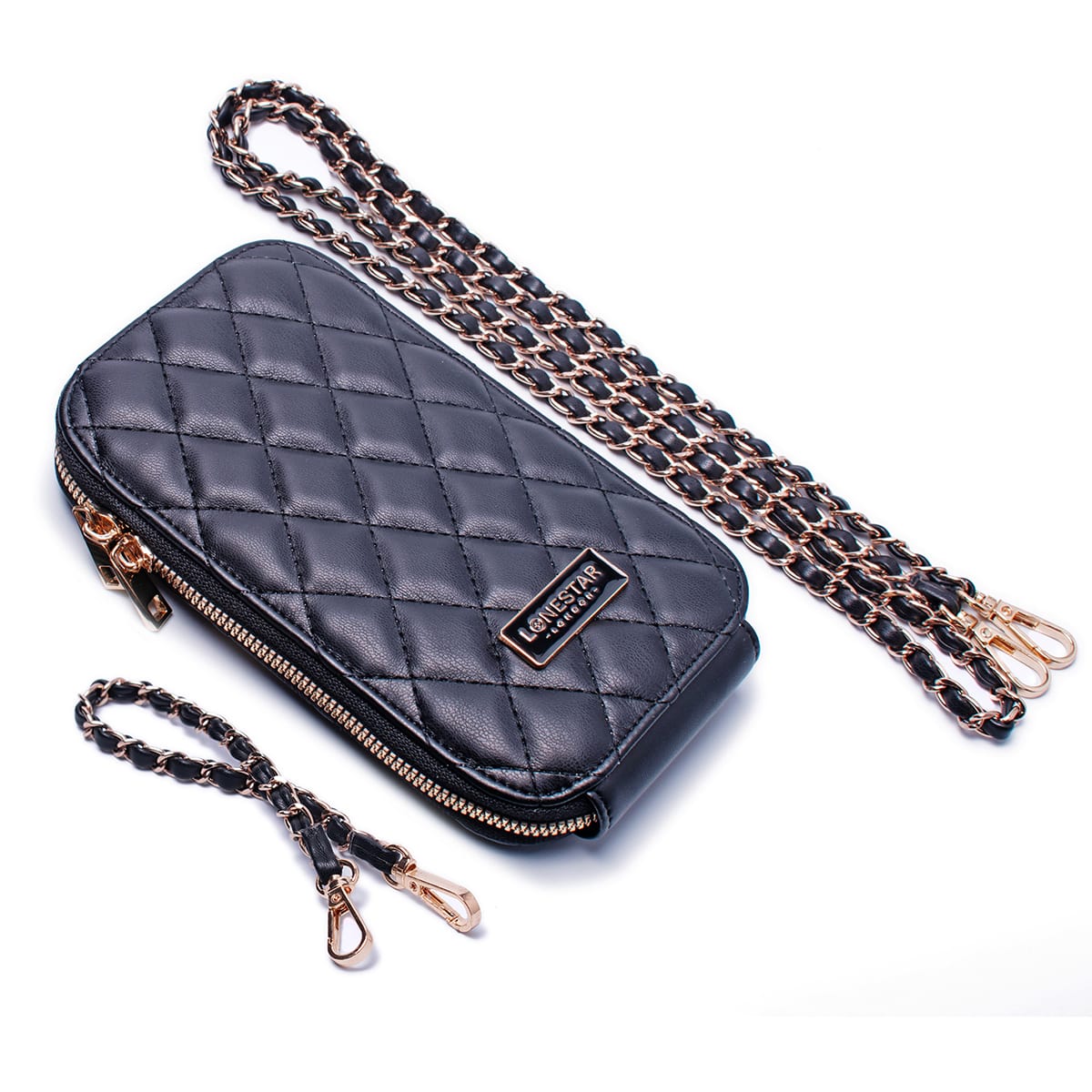 Aster Quilted Phone Bag Leather Black